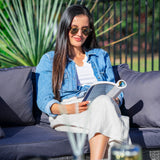 LONDON RATTAN 5 Seater Modular Outdoor Lounge Setting with Coffee Table, Grey - Low Angle