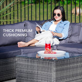 LONDON RATTAN 5 Seater Modular Outdoor Lounge Setting with Coffee Table, Ottoman, Grey - Top-Down View