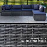 LONDON RATTAN 6 Seater Modular Outdoor Lounge Setting with Ottoman, Grey - Side View