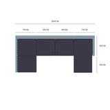 LONDON RATTAN 6 Seater Modular Outdoor Lounge Setting with Ottoman, Grey - 45-Degree Angle