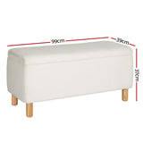 Artiss Storage Ottoman Blanket Box 99cm Teddy Fabric White - Front View