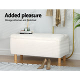 Artiss Storage Ottoman Blanket Box 99cm Teddy Fabric White - Top-Down View
