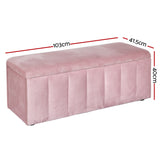 Artiss Storage Ottoman Blanket Box 103cm Velvet Pink - Front View