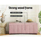 Artiss Storage Ottoman Blanket Box 103cm Velvet Pink - Top-Down View