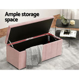 Artiss Storage Ottoman Blanket Box 103cm Velvet Pink - 45-Degree Angle