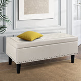 Artiss Storage Ottoman Blanket Box 96cm Linen Taupe - Close-Up Angle