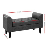 Artiss Storage Ottoman Blanket Box 104cm Linen Grey - Front View