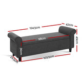 Artiss Storage Ottoman Blanket Box 125cm Arm Linen Grey - Front View