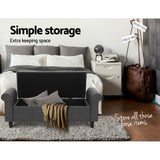 Artiss Storage Ottoman Blanket Box 125cm Arm Linen Grey - Rear View