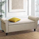 Artiss Storage Ottoman Blanket Box 125cm Arm Linen Taupe - Close-Up Angle
