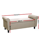 Artiss Storage Ottoman Blanket Box 125cm Arm Linen Taupe - Front View