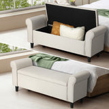 Oikiture Storage Ottoman Linen Fabric Large Beige - Close-Up Angle