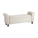 Oikiture Storage Ottoman Linen Fabric Large Beige