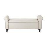 Oikiture Storage Ottoman Linen Fabric Large Beige - 45-Degree Angle
