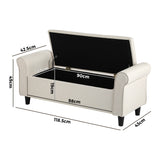 Oikiture Storage Ottoman Linen Fabric Large Beige - Rear View