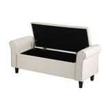 Oikiture Storage Ottoman Linen Fabric Large Beige - Side View