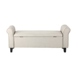 Oikiture Storage Ottoman Linen Fabric Large Beige