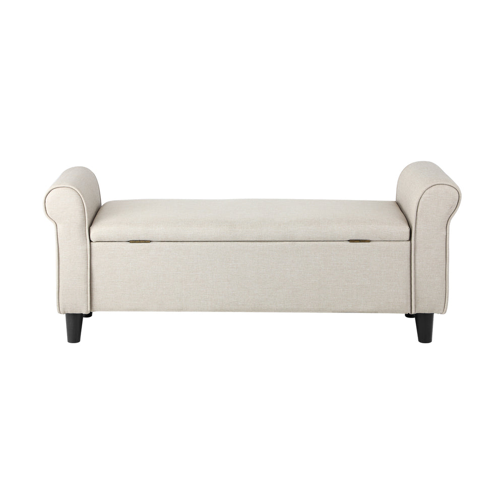 Oikiture Storage Ottoman Linen Fabric Large Beige
