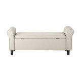 Oikiture Storage Ottoman Linen Fabric Large Beige - Top-Down View