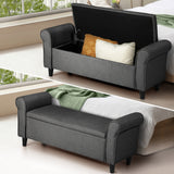 Oikiture Storage Ottoman Linen Fabric Large Grey