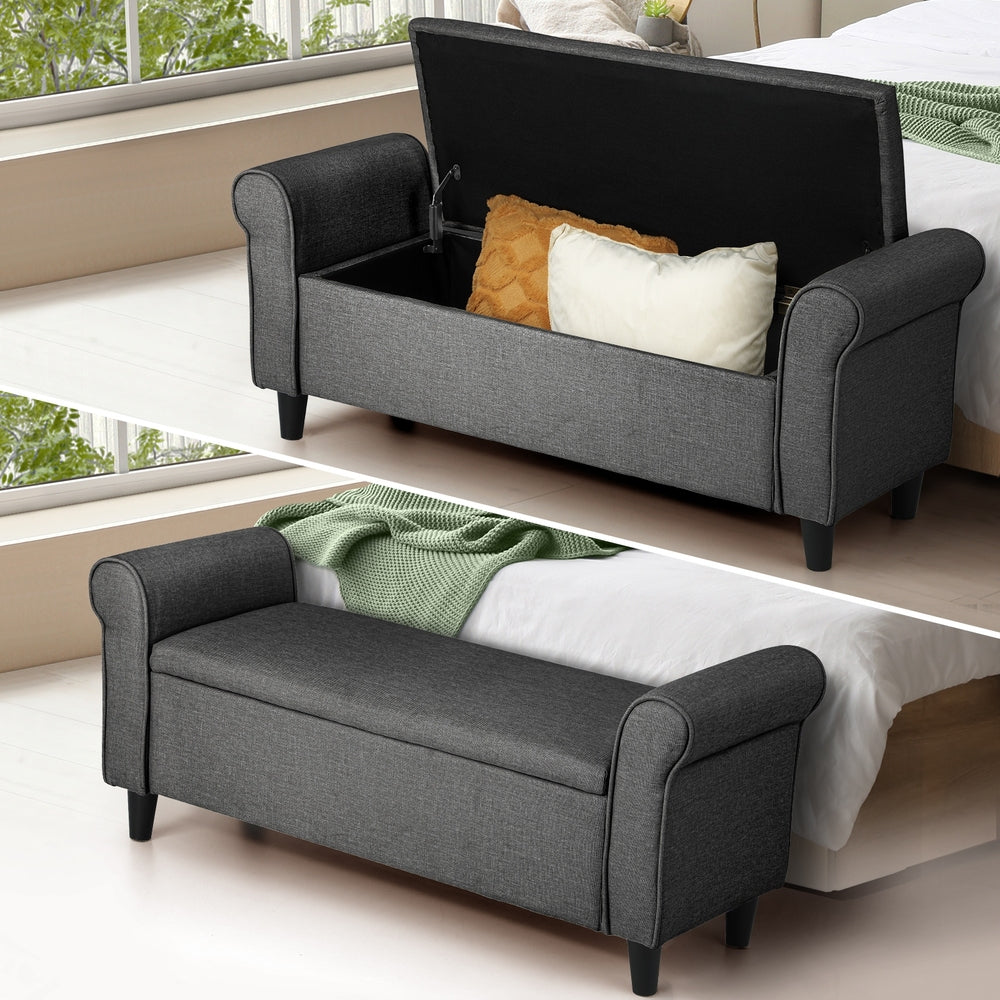 Oikiture Storage Ottoman Linen Fabric Large Grey