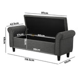 Oikiture Storage Ottoman Linen Fabric Large Grey - Close-Up Angle
