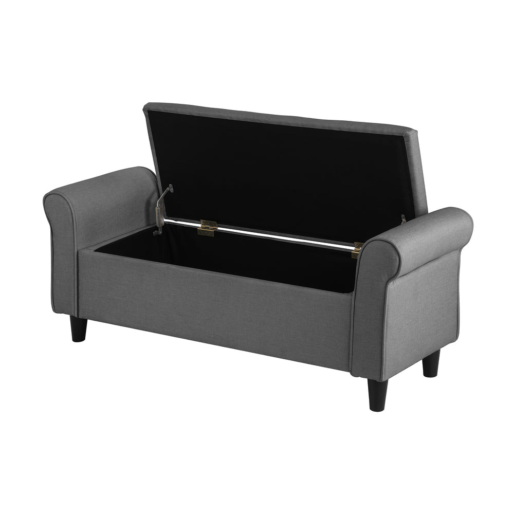 Oikiture Storage Ottoman Linen Fabric Large Grey