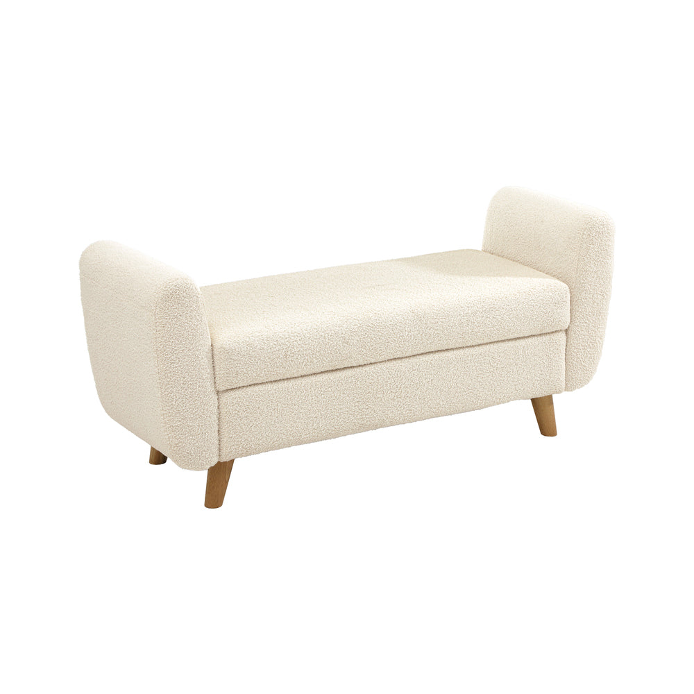 Oikiture Storage Ottoman Sherpa Fabric White with Armrests