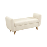 Oikiture Storage Ottoman Sherpa Fabric White with Armrests