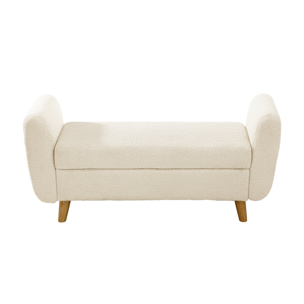 Oikiture Storage Ottoman Sherpa Fabric White with Armrests