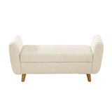 Oikiture Storage Ottoman Sherpa Fabric White with Armrests - Side View