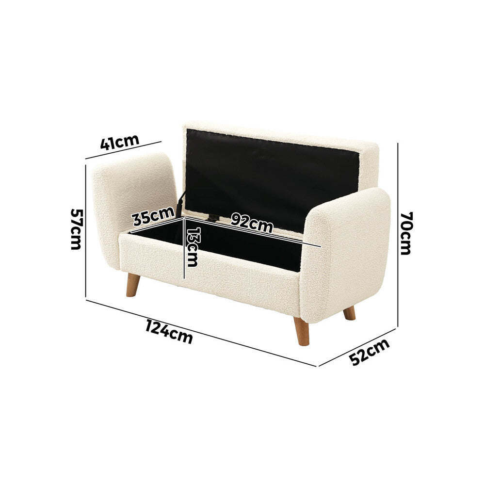Oikiture Storage Ottoman Sherpa Fabric White with Armrests