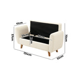 Oikiture Storage Ottoman Sherpa Fabric White with Armrests - Rear View