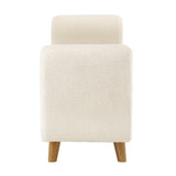 Oikiture Storage Ottoman Sherpa Fabric White with Armrests - Close-Up Angle