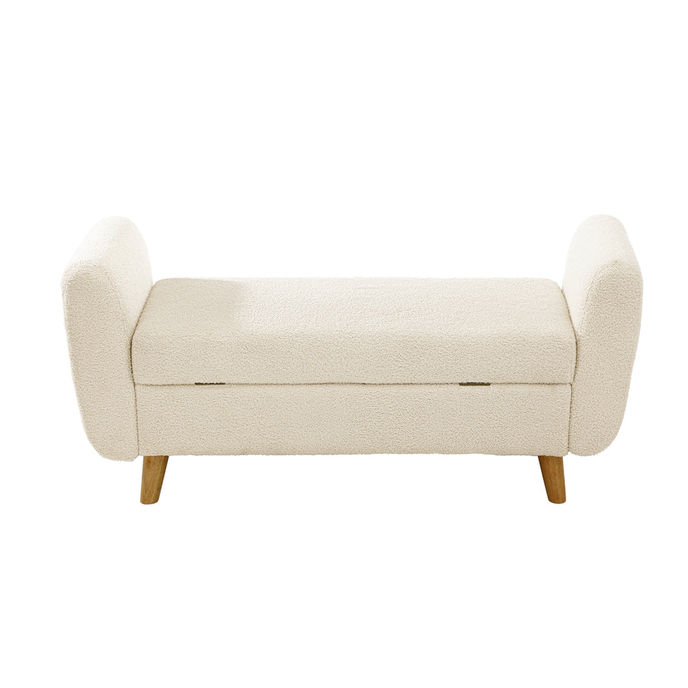 Oikiture Storage Ottoman Sherpa Fabric White with Armrests