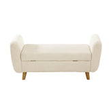Oikiture Storage Ottoman Sherpa Fabric White with Armrests - 45-Degree Angle