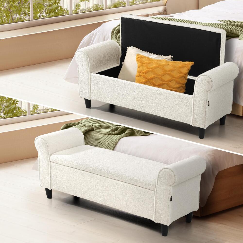 Oikiture Storage Ottoman Faux Sherpa Fabric Large White