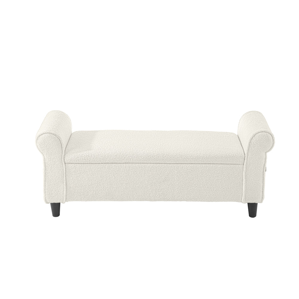 Oikiture Storage Ottoman Faux Sherpa Fabric Large White