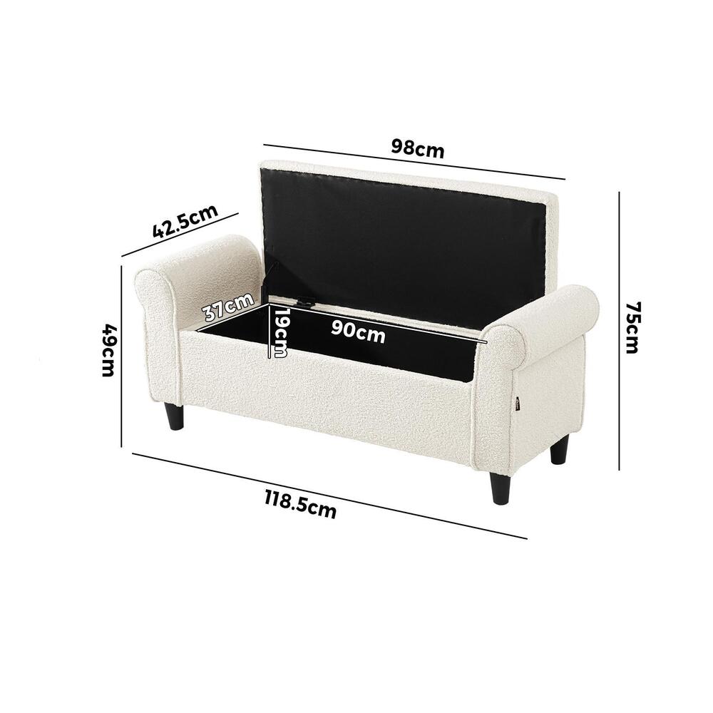 Oikiture Storage Ottoman Faux Sherpa Fabric Large White