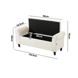 Oikiture Storage Ottoman Faux Sherpa Fabric Large White - Rear View
