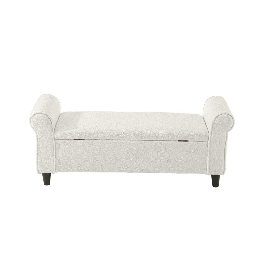 Oikiture Storage Ottoman Faux Sherpa Fabric Large White