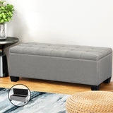 Artiss Storage Ottoman Blanket Box 97cm Button Linen Grey - Close-Up Angle