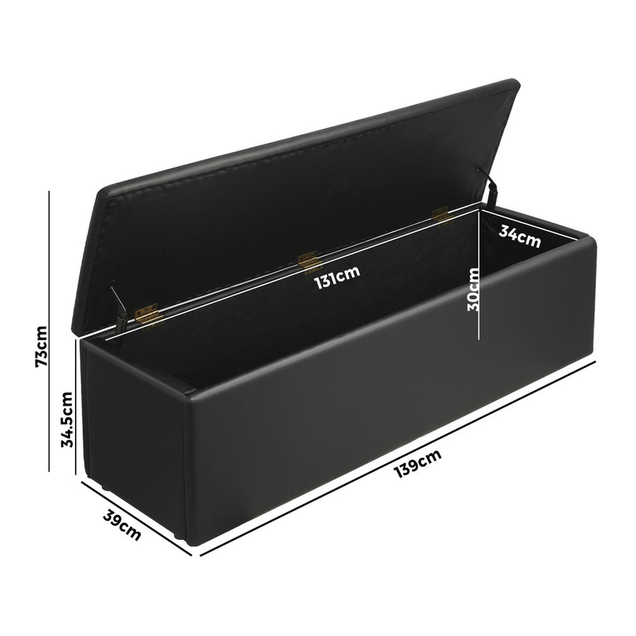 Oikiture Storage Ottoman XL PU Leather Black, image 7