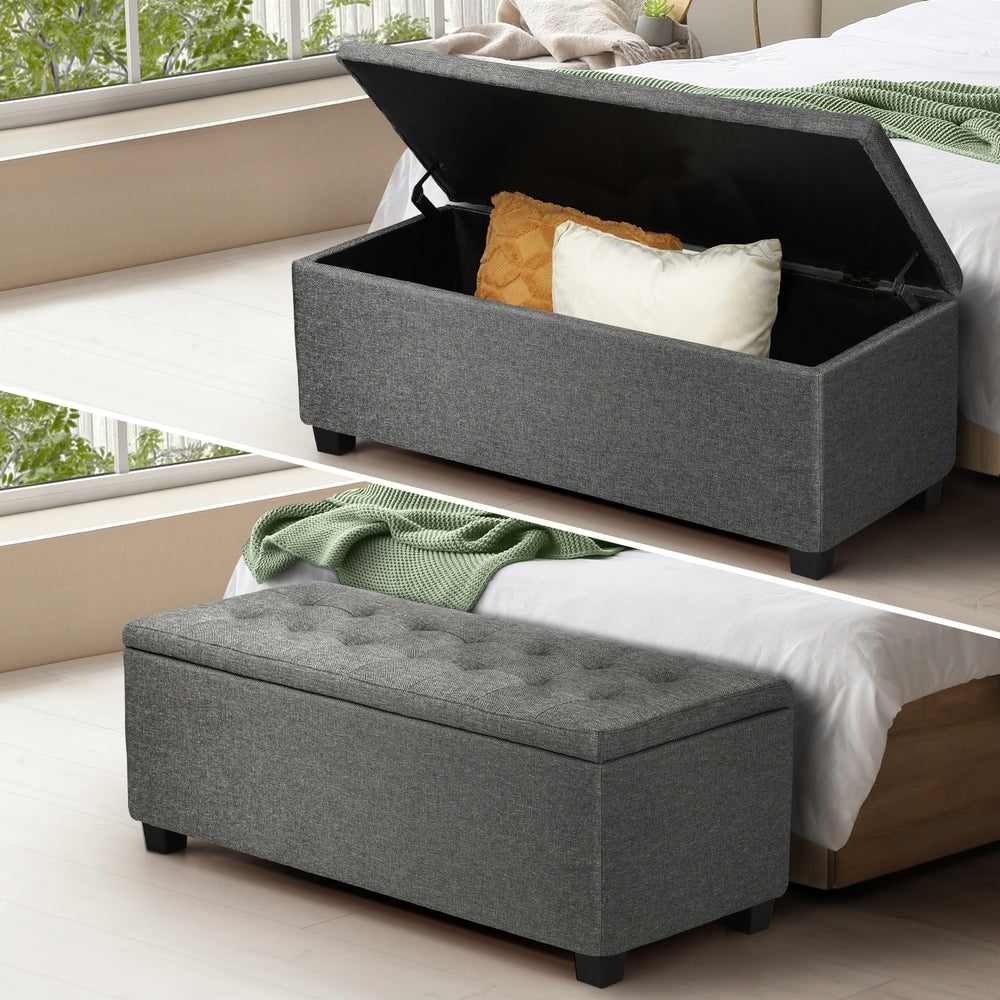Oikiture Storage Ottoman Faux Linen Grey