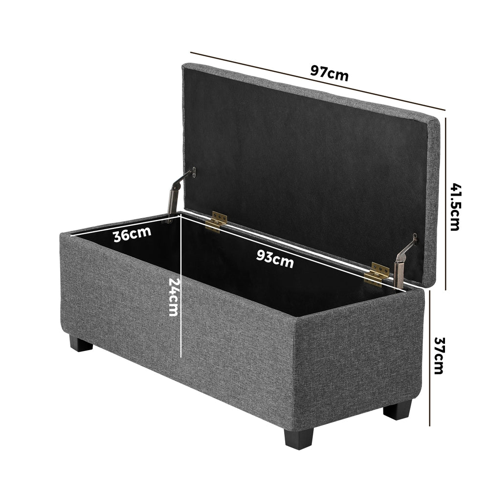 Oikiture Storage Ottoman Faux Linen Grey