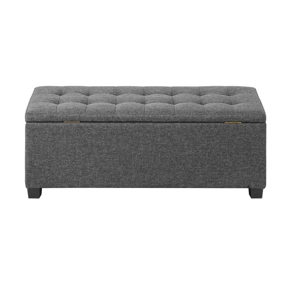 Oikiture Storage Ottoman Faux Linen Grey