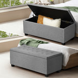 Oikiture Storage Ottoman Faux Linen Light Grey - Top-Down View