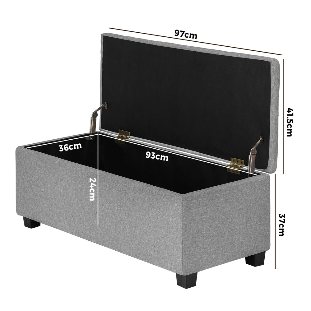 Oikiture Storage Ottoman Faux Linen Light Grey