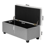 Oikiture Storage Ottoman Faux Linen Light Grey - Side View