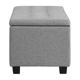 Oikiture Storage Ottoman Faux Linen Light Grey - Front View
